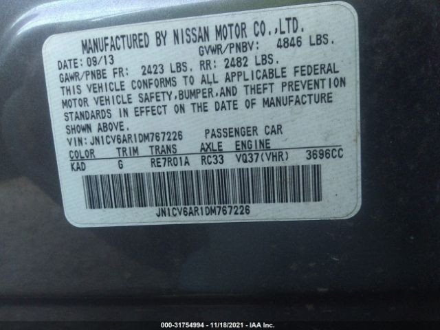 Photo 8 VIN: JN1CV6AR1DM767226 - INFINITI G37 SEDAN 