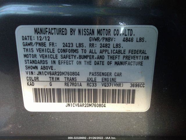 Photo 8 VIN: JN1CV6AR2DM760804 - INFINITI G37 SEDAN 