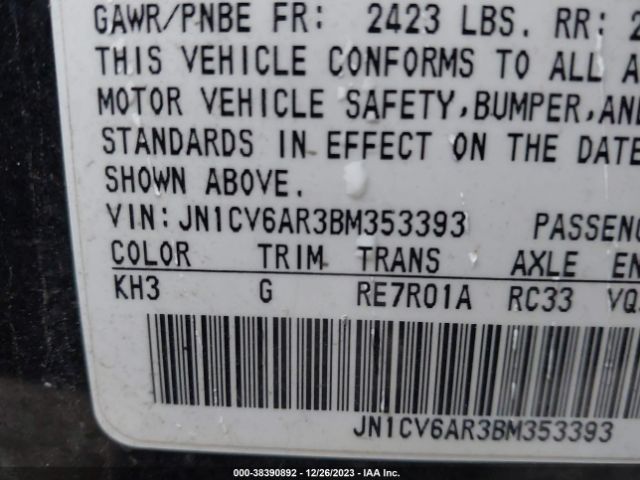 Photo 8 VIN: JN1CV6AR3BM353393 - INFINITI G37X 