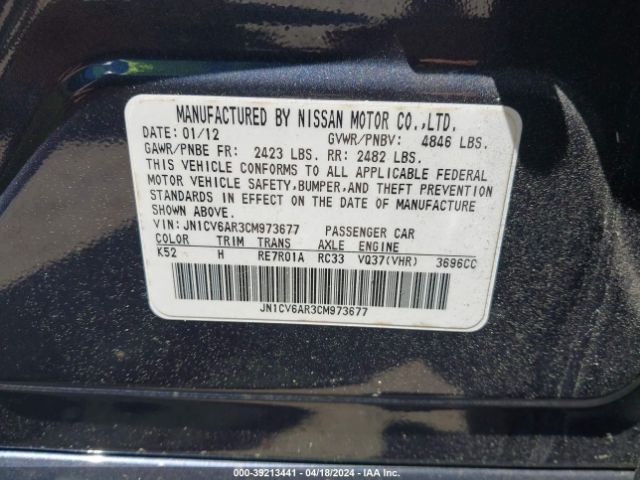 Photo 8 VIN: JN1CV6AR3CM973677 - INFINITI G37X 