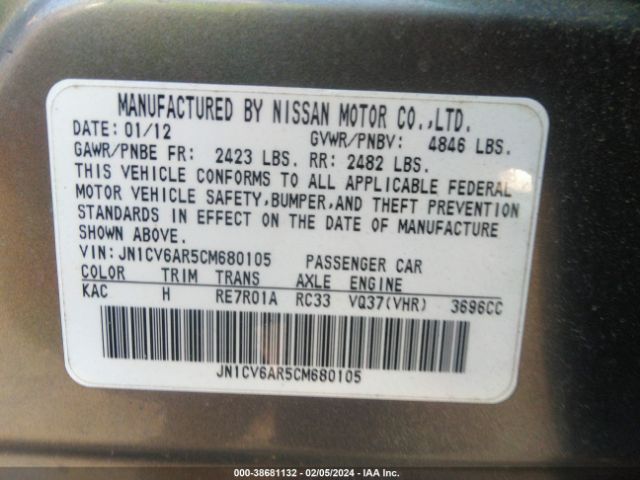 Photo 8 VIN: JN1CV6AR5CM680105 - INFINITI G37X 