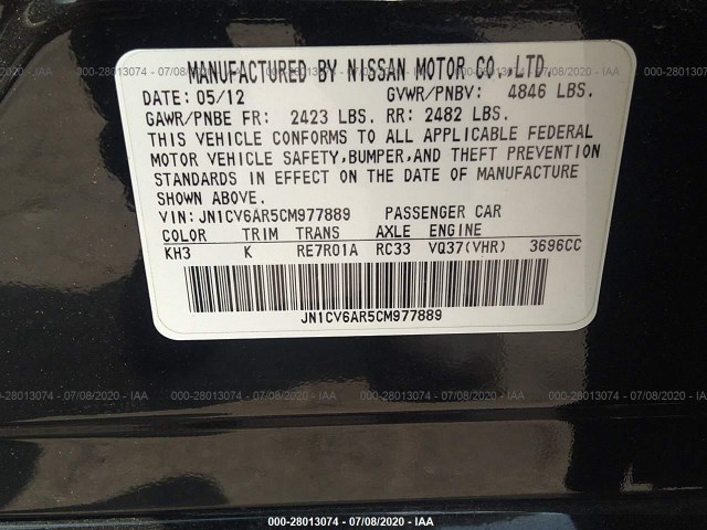 Photo 8 VIN: JN1CV6AR5CM977889 - INFINITI G37 SEDAN 