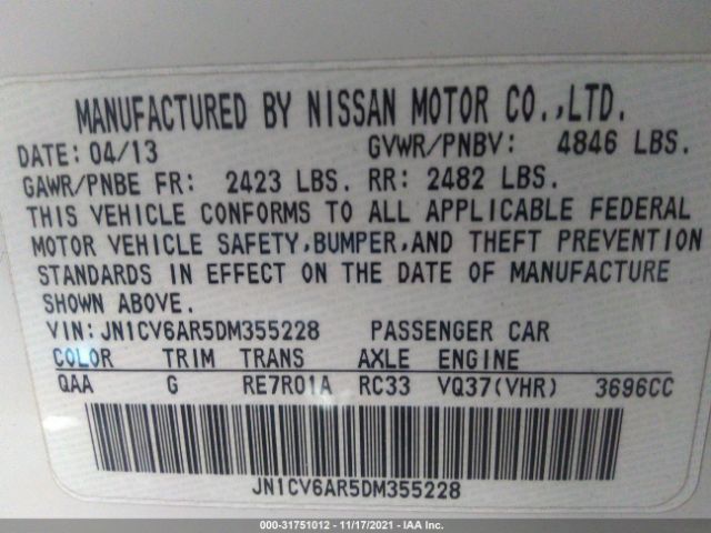 Photo 8 VIN: JN1CV6AR5DM355228 - INFINITI G37 SEDAN 