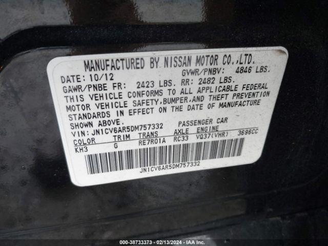 Photo 8 VIN: JN1CV6AR5DM757332 - INFINITI G37X 