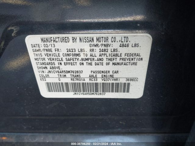 Photo 8 VIN: JN1CV6AR5DM762837 - INFINITI G37X 