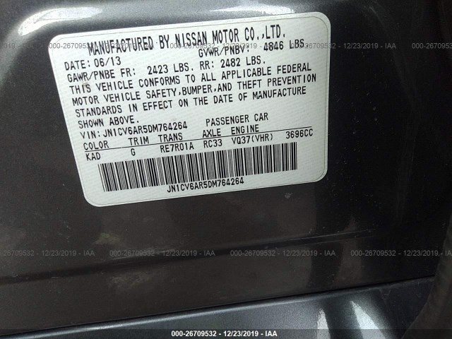 Photo 8 VIN: JN1CV6AR5DM764264 - INFINITI G37 SEDAN 