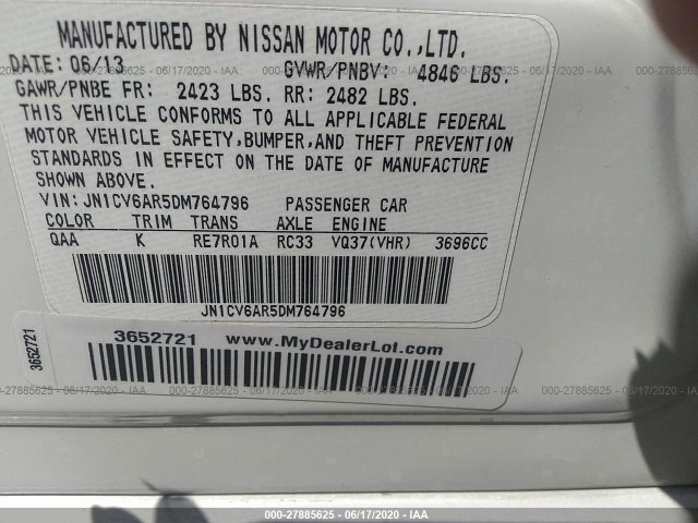 Photo 8 VIN: JN1CV6AR5DM764796 - INFINITI G37 SEDAN 