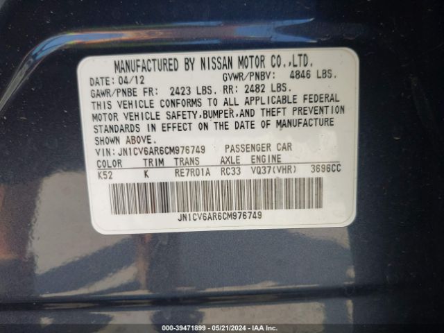 Photo 8 VIN: JN1CV6AR6CM976749 - INFINITI G37X 