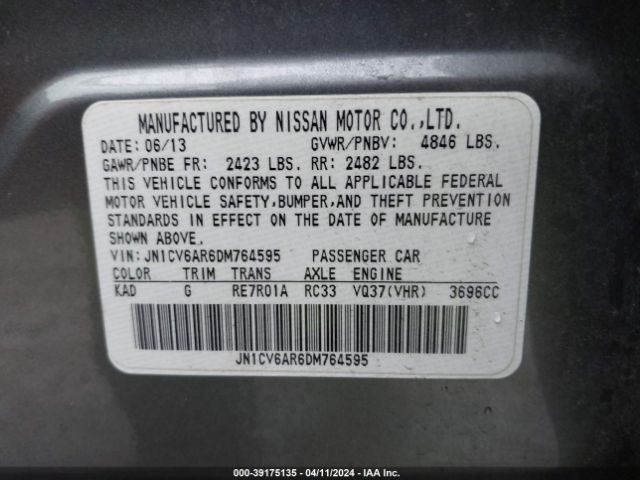 Photo 8 VIN: JN1CV6AR6DM764595 - INFINITI G37X 