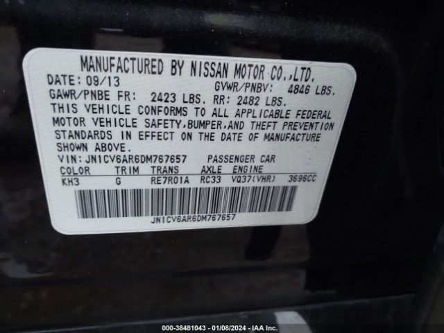 Photo 8 VIN: JN1CV6AR6DM767657 - INFINITI G37X 