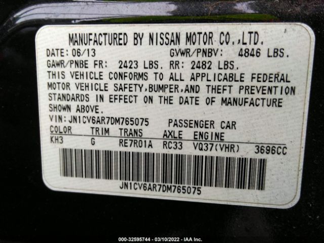 Photo 8 VIN: JN1CV6AR7DM765075 - INFINITI G37 SEDAN 