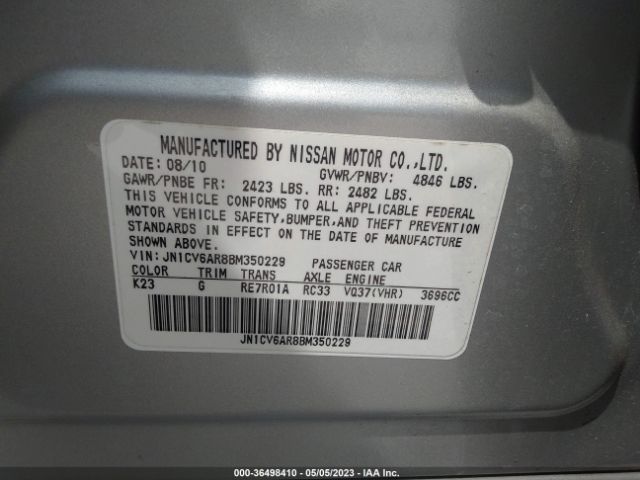 Photo 8 VIN: JN1CV6AR8BM350229 - INFINITI G37X 