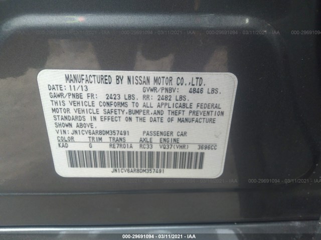 Photo 8 VIN: JN1CV6AR8DM357491 - INFINITI G37 SEDAN 