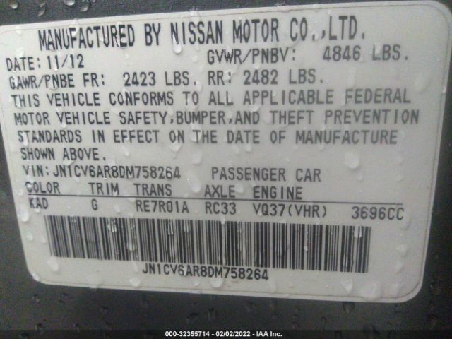 Photo 8 VIN: JN1CV6AR8DM758264 - INFINITI G37 SEDAN 