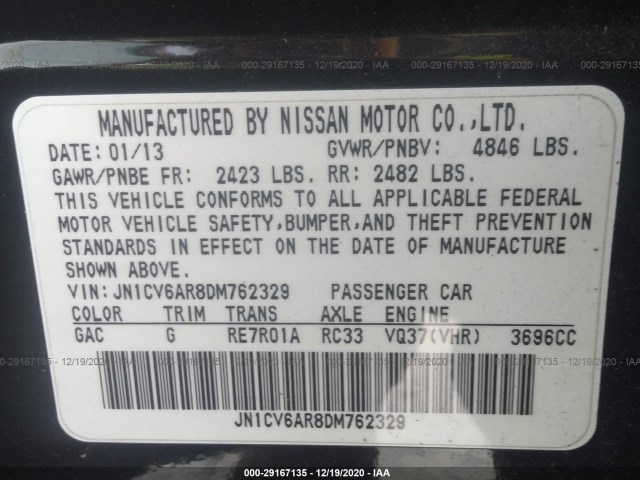 Photo 8 VIN: JN1CV6AR8DM762329 - INFINITI G37 SEDAN 