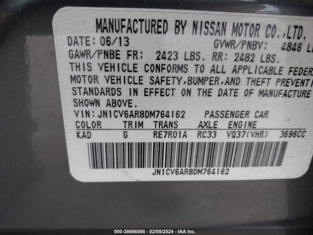 Photo 8 VIN: JN1CV6AR8DM764162 - INFINITI G37X 