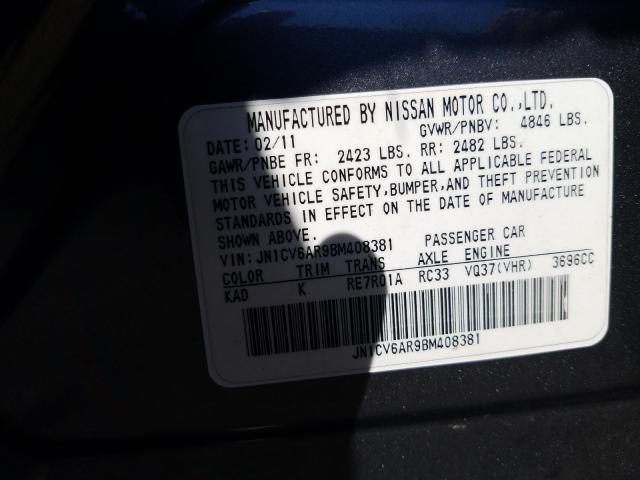 Photo 9 VIN: JN1CV6AR9BM408381 - INFINITI G37 