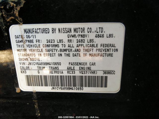 Photo 8 VIN: JN1CV6AR9BM410650 - INFINITI G37 SEDAN 