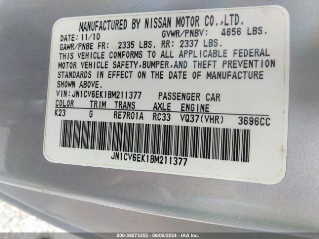 Photo 8 VIN: JN1CV6EK1BM211377 - INFINITI G37 