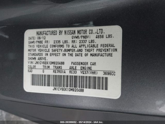 Photo 8 VIN: JN1CV6EK1DM920488 - INFINITI G37 