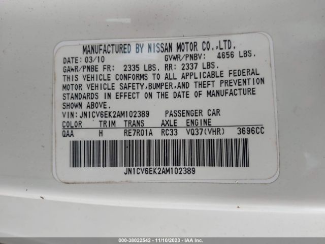 Photo 8 VIN: JN1CV6EK2AM102389 - INFINITI G37 