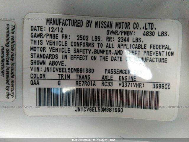 Photo 8 VIN: JN1CV6EL5DM981660 - INFINITI G37 COUPE 