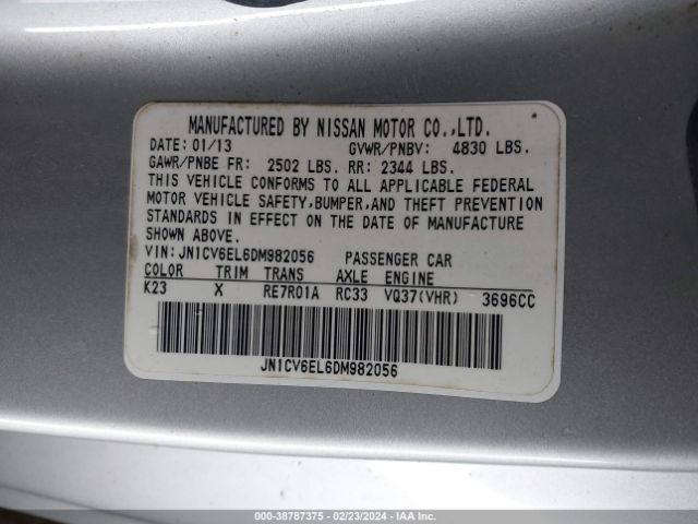 Photo 8 VIN: JN1CV6EL6DM982056 - INFINITI G37X 