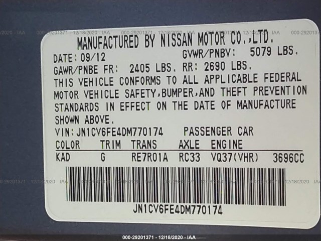 Photo 8 VIN: JN1CV6FE4DM770174 - INFINITI G37 CONVERTIBLE 