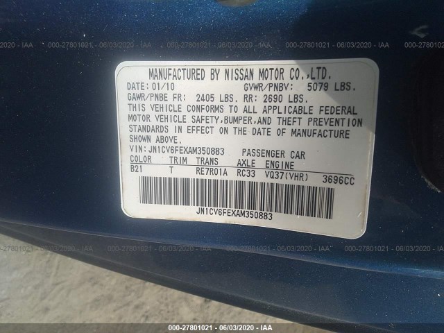 Photo 8 VIN: JN1CV6FEXAM350883 - INFINITI G37 CONVERTIBLE 