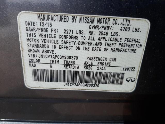 Photo 9 VIN: JN1CV7AP0GM200370 - INFINITI Q50 BASE 