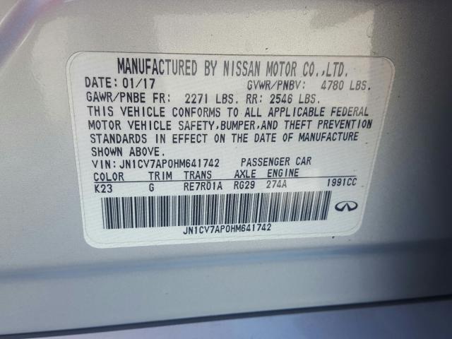 Photo 9 VIN: JN1CV7AP0HM641742 - INFINITI Q50 BASE 