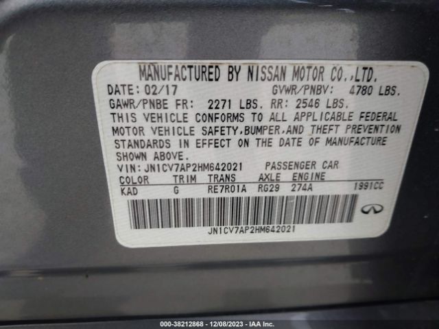 Photo 8 VIN: JN1CV7AP2HM642021 - INFINITI Q50 