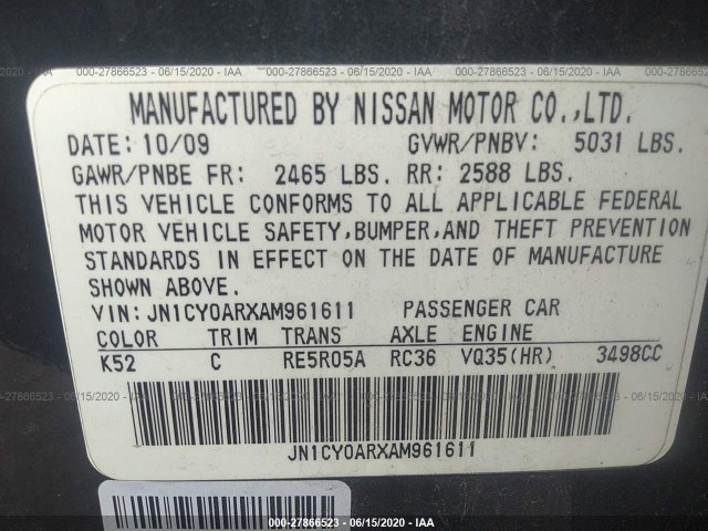 Photo 8 VIN: JN1CY0ARXAM961611 - INFINITI M35 