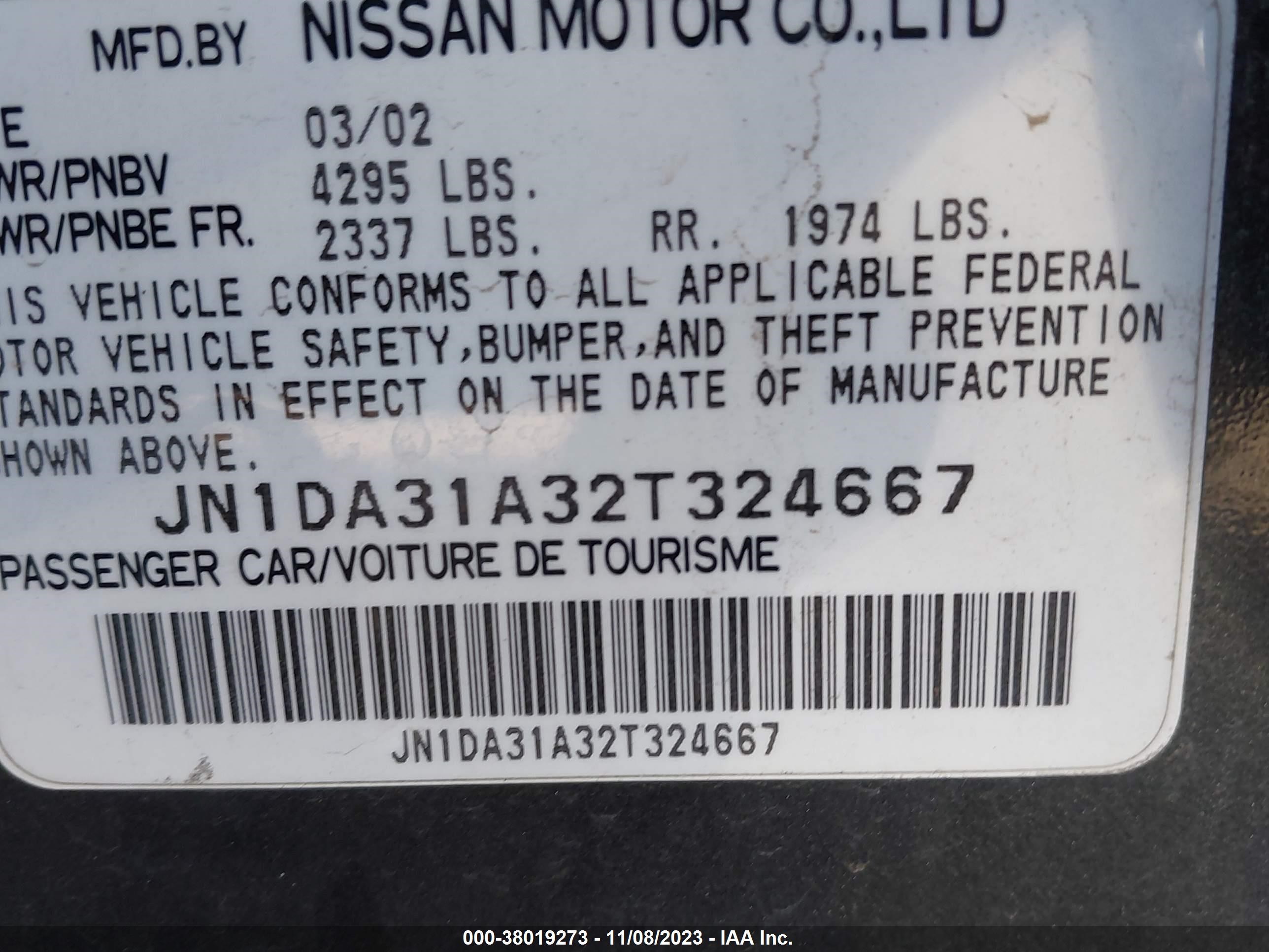 Photo 8 VIN: JN1DA31A32T324667 - NISSAN MAXIMA 