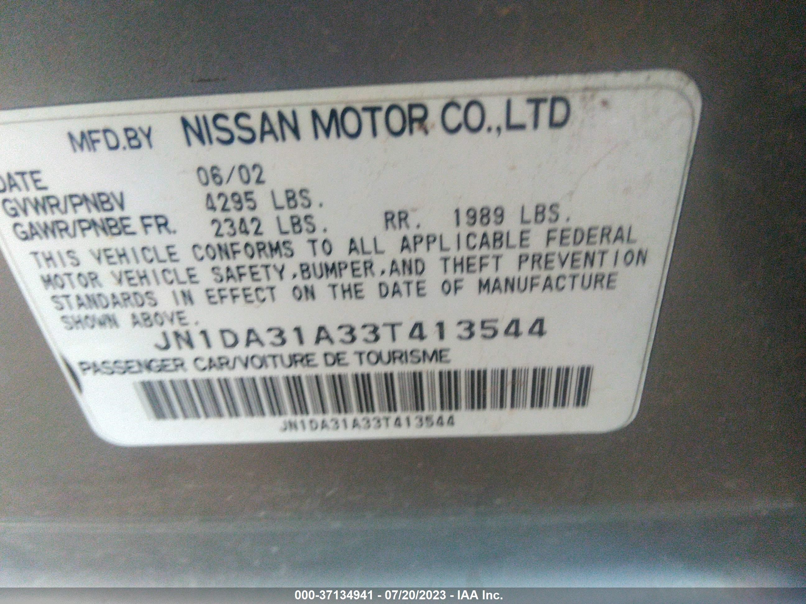 Photo 8 VIN: JN1DA31A33T413544 - NISSAN MAXIMA 