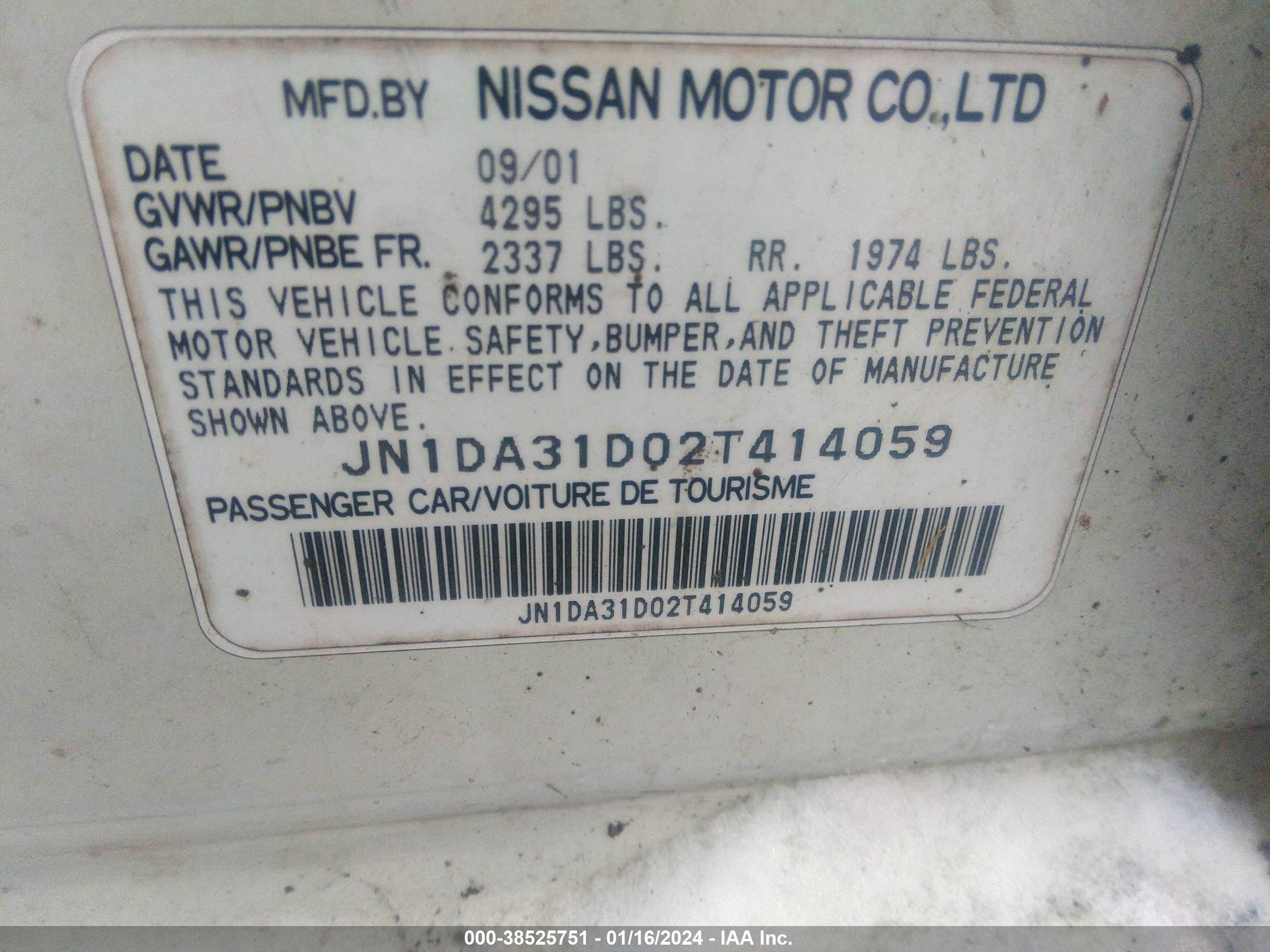 Photo 8 VIN: JN1DA31D02T414059 - NISSAN MAXIMA 