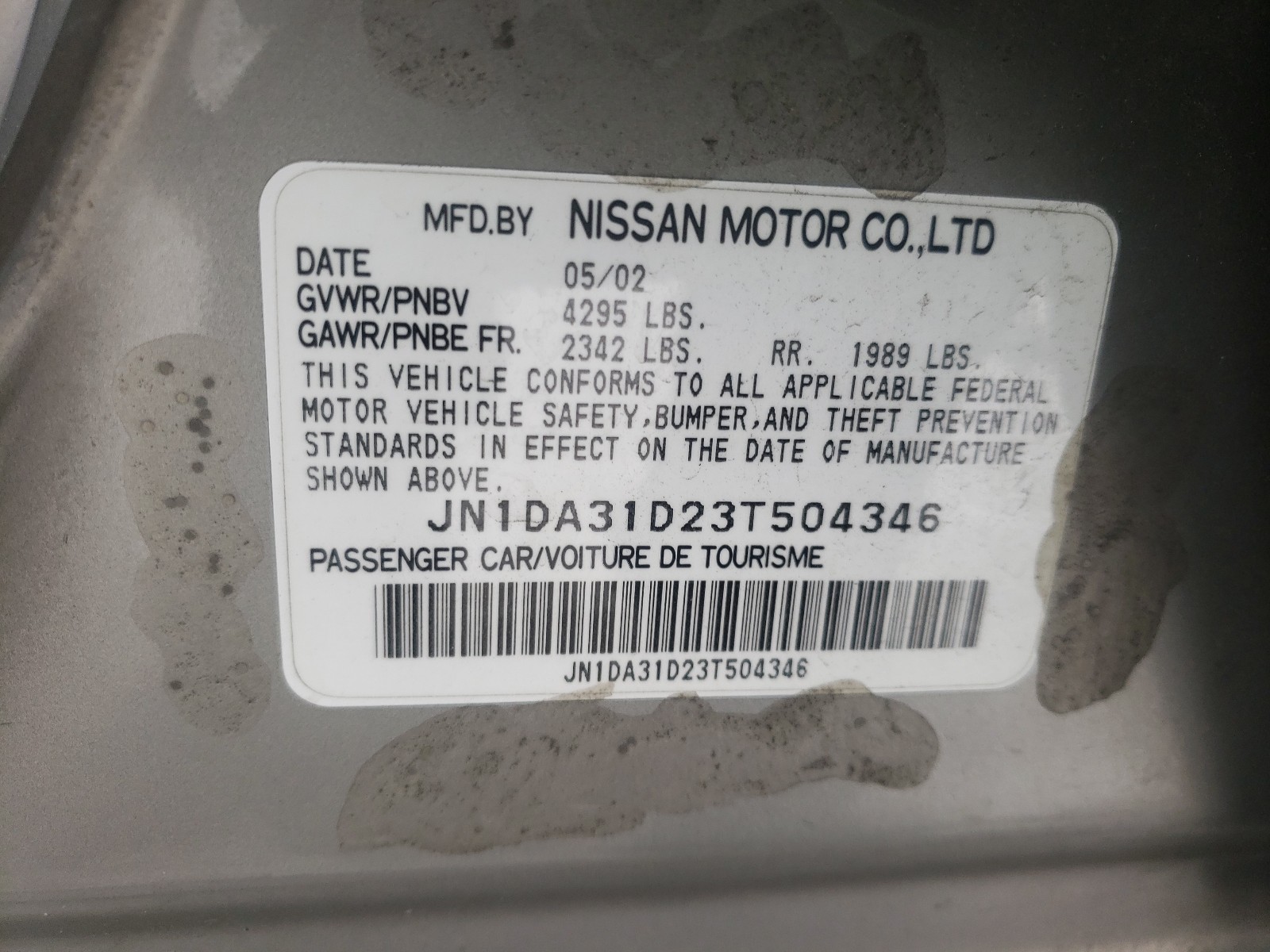 Photo 9 VIN: JN1DA31D23T504346 - NISSAN MAXIMA GLE 