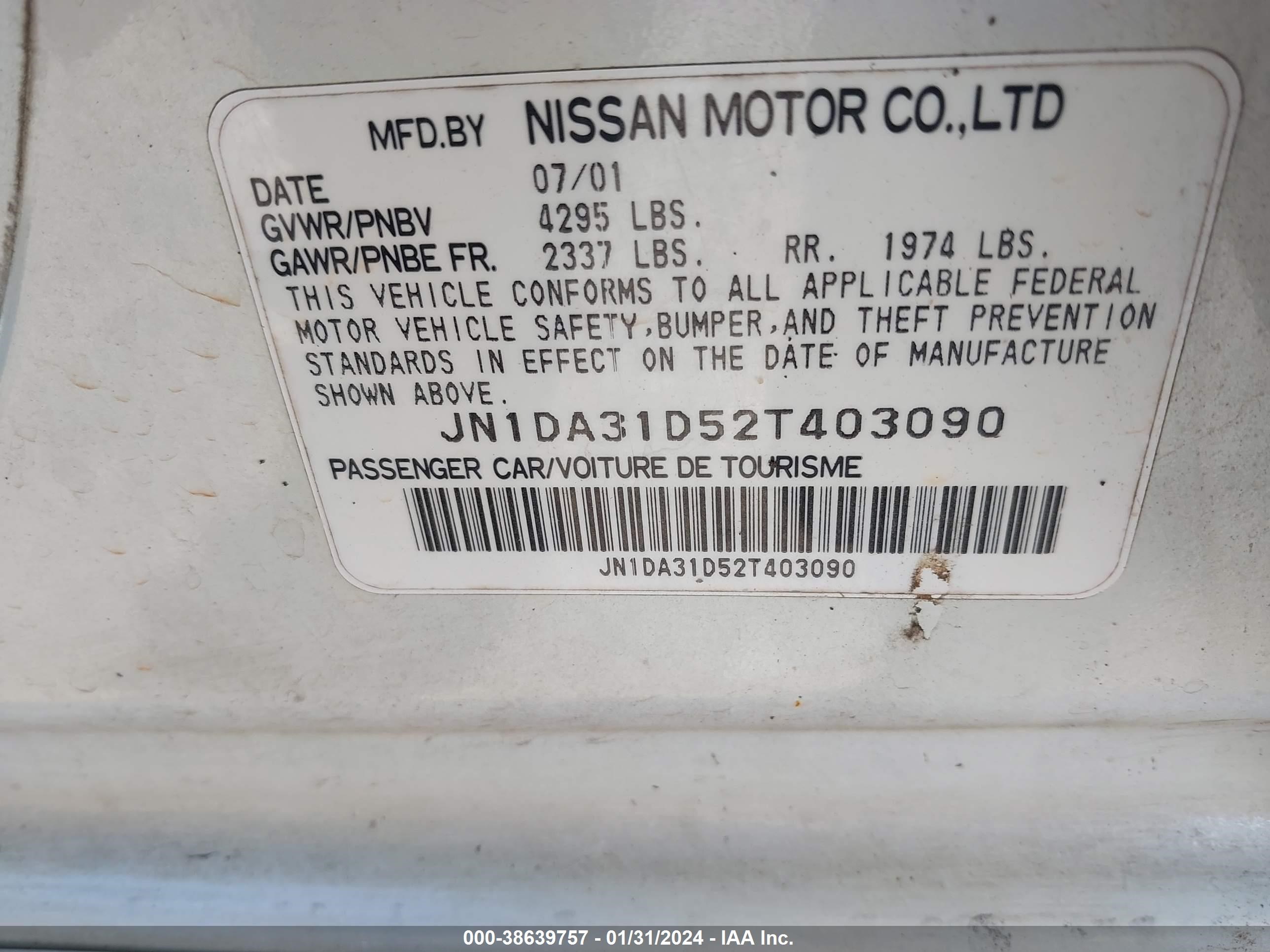 Photo 8 VIN: JN1DA31D52T403090 - NISSAN MAXIMA 