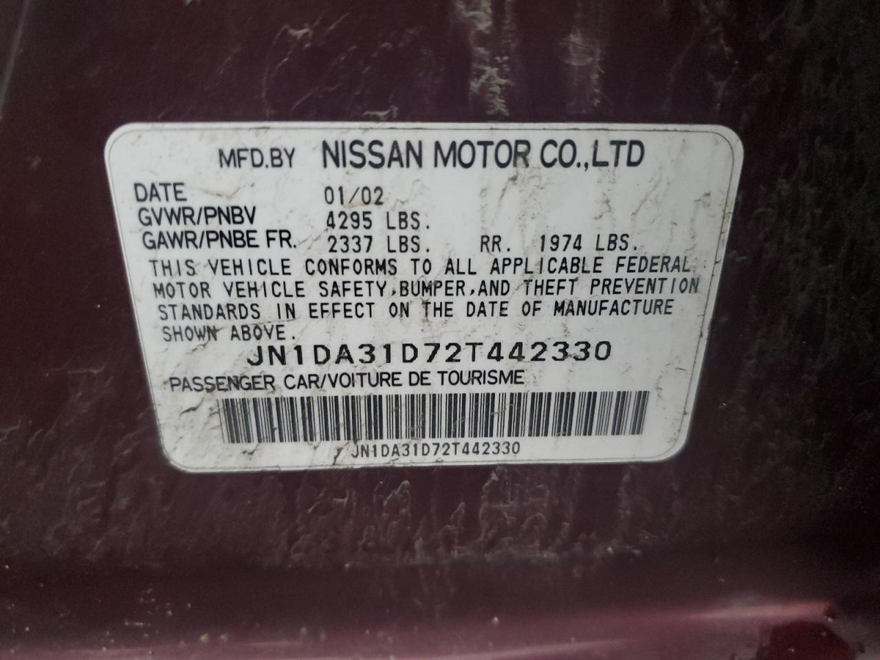 Photo 11 VIN: JN1DA31D72T442330 - NISSAN MAXIMA 