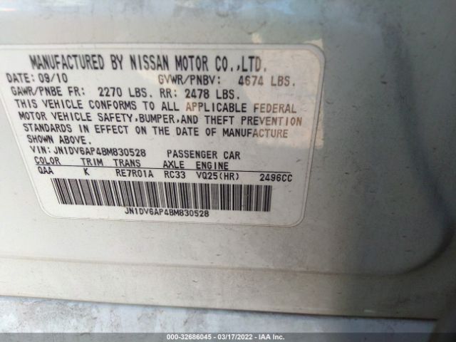 Photo 8 VIN: JN1DV6AP4BM830528 - INFINITI G25 SEDAN 