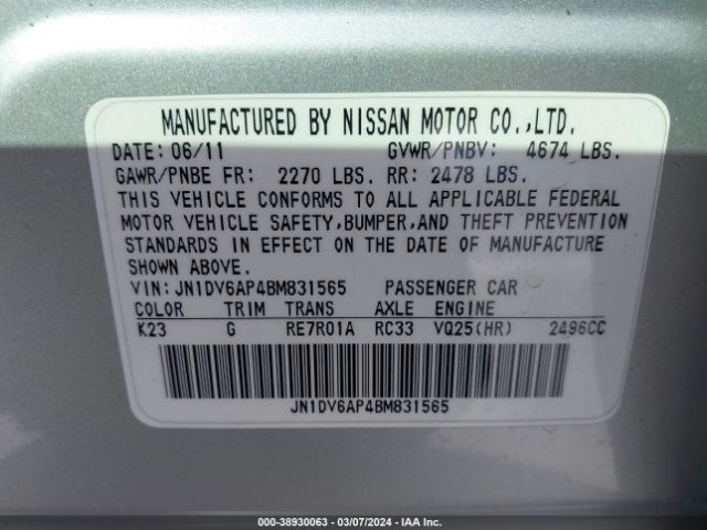 Photo 8 VIN: JN1DV6AP4BM831565 - INFINITI G25 