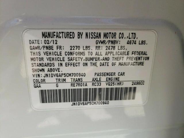 Photo 9 VIN: JN1DV6AP5CM700940 - INFINITI G25 BASE 