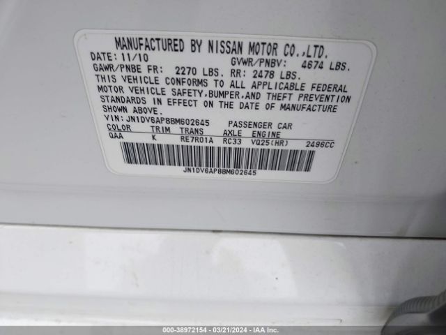 Photo 8 VIN: JN1DV6AP8BM602645 - HYUNDAI SONATA 