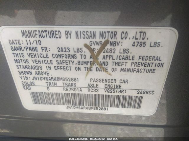 Photo 8 VIN: JN1DV6AR4BM652881 - INFINITI G25 SEDAN 