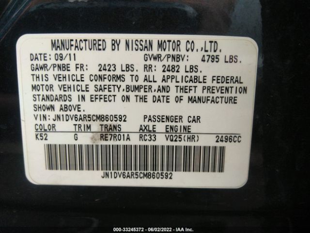 Photo 8 VIN: JN1DV6AR5CM860592 - INFINITI G25 SEDAN 