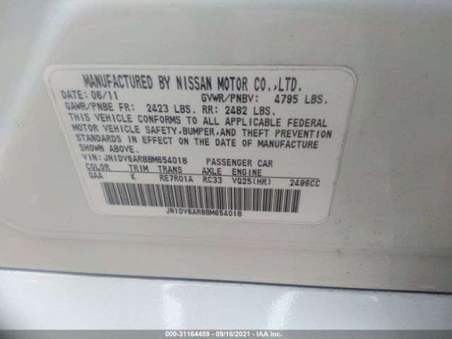 Photo 8 VIN: JN1DV6AR8BM654018 - INFINITI G25 SEDAN 