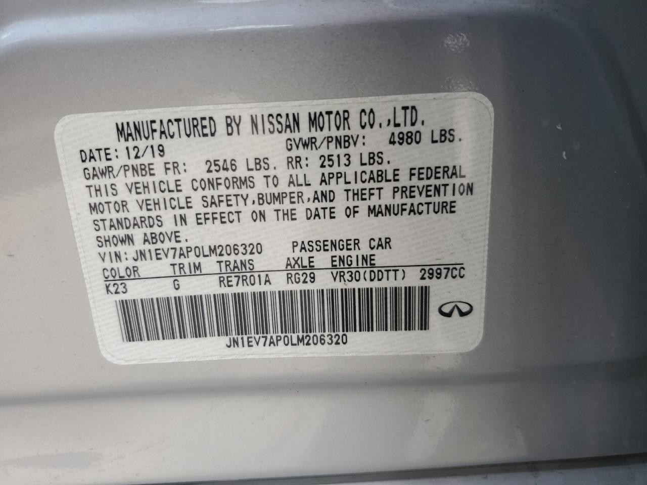 Photo 11 VIN: JN1EV7AP0LM206320 - INFINITI Q50 