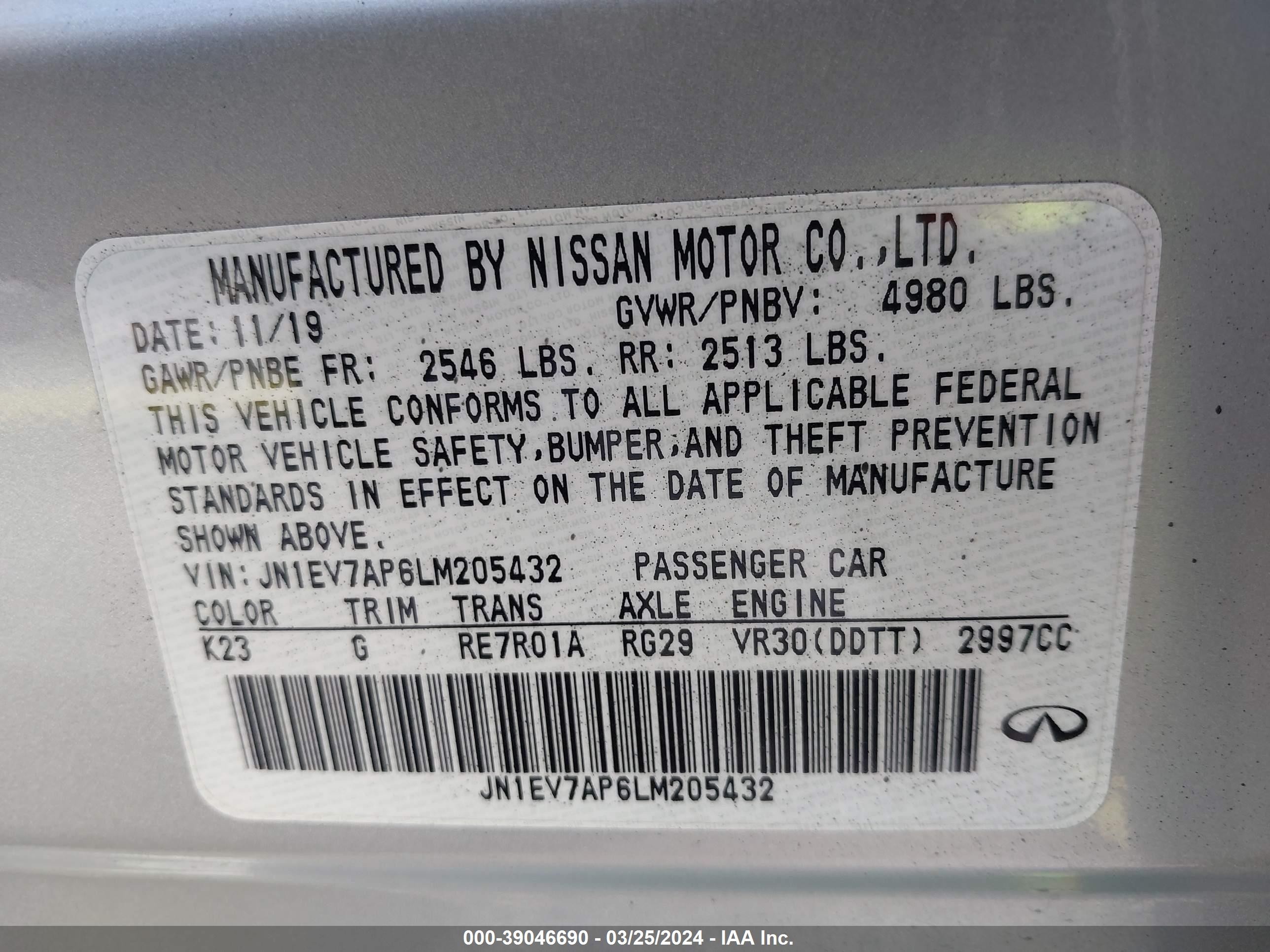 Photo 9 VIN: JN1EV7AP6LM205432 - INFINITI Q50 