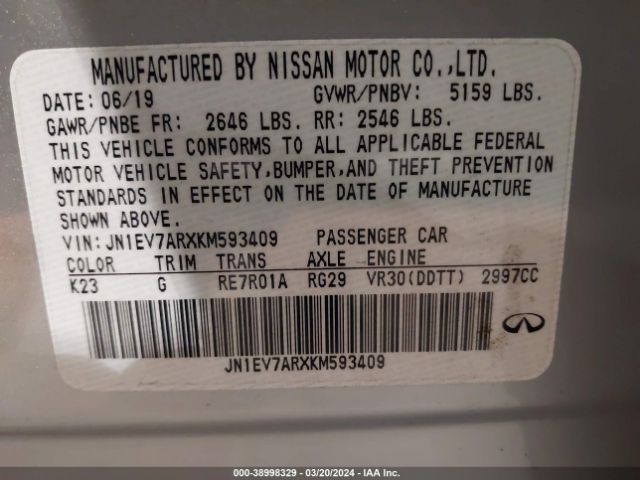 Photo 8 VIN: JN1EV7ARXKM593409 - INFINITI Q50 