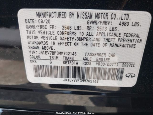 Photo 8 VIN: JN1EV7BP3MM702146 - INFINITI Q50 